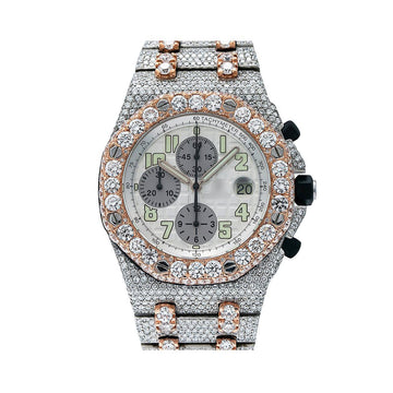 Galaxy Shine Diamond Watch 44MM White Dial With Two Tone Bracelet
