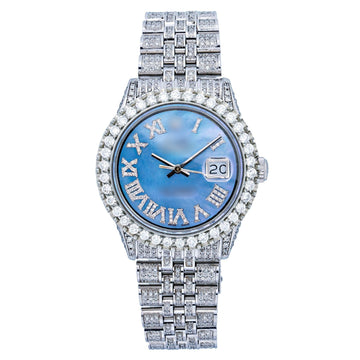 Elite Moissanite Timepiece 36MM Blue Diamond Dial With 9.25 CT Diamonds