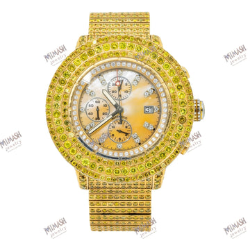 Real Sparkle Moissanite Watch 48MM Yellow Gold Champagne Diamond Dial