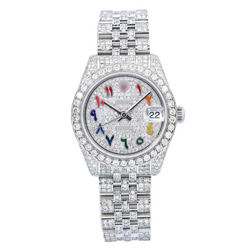 High Gloss Moissanite Watch 31MM Rainbow Diamond Dial With Stainless Bracelet