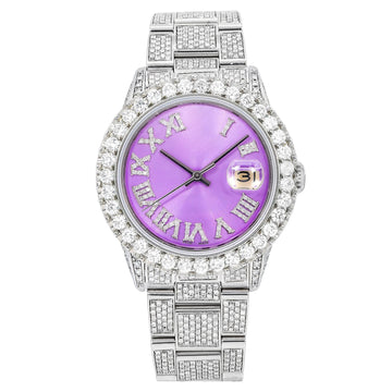 Dream Shine Moissanite Watch 36MM Purple Diamond Dial With 9.25 CT Diamonds
