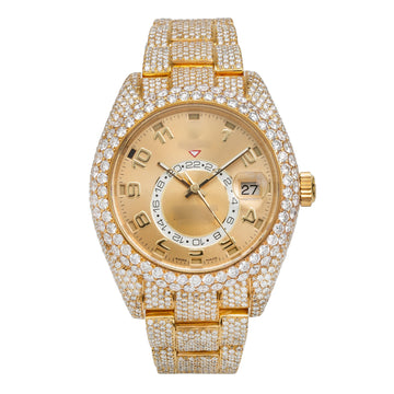 Shine King Moissanite Watch 42mm Champagne Dial with 23.75CT Diamonds