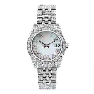 VIP Ice Timepiece 31mm Blue Mother Of Pearl Dial with 9.25CT Diamonds