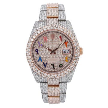 Moissanite Chronograph Style Watch 41MM Champagne Diamond Dial With Two Tone Bracelet