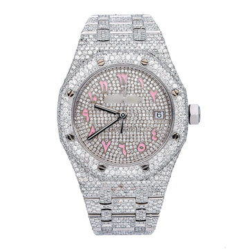 Fashion Flex Moissanite Watch 37MM Silver Diamond Dial With Stainless Steel Bracelet