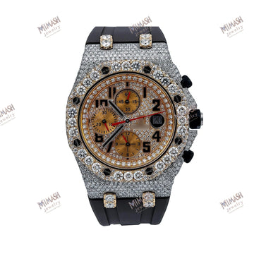 Fully Iced Moissanite Timepiece 42MM Champagne Diamond Dial With 15.75 CT Diamonds