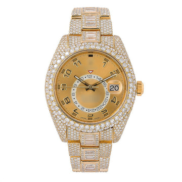 Moissanite Watch with Gold Tone 42mm Champagne Dial With 31.00 CT Diamonds