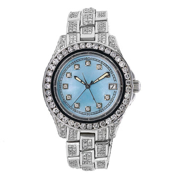 High-End Moissanite Watch 33mm Blue Mother of Pearl with 8.0CT Diamonds Watch