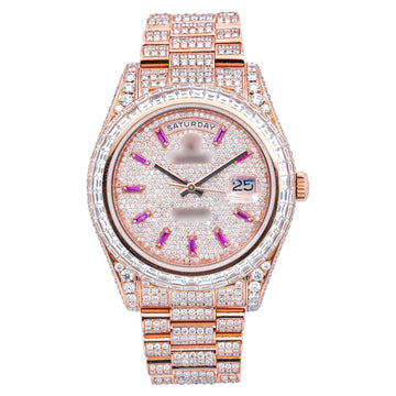 VVS Moissanite Diamond Watch 41MM Rose Gold Diamond Dial With 26.25 CT Diamonds