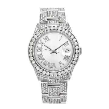 Arctic Glow Moissanite Chrono Watch 36MM Silver Diamond Dial With 8.35 CT Diamonds