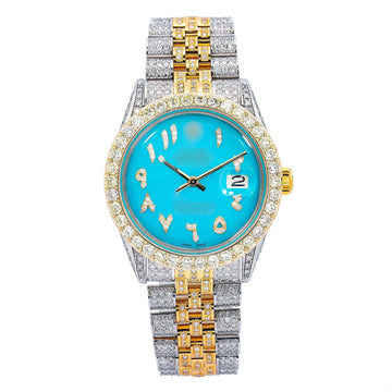 Limited Edition Moissanite Bling Watch 36MM Turquoise Diamond Dial With 8.75 CT Diamonds