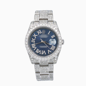 Frosted Flame Watch 36mm Blue Dial With 14.75 CT Diamonds