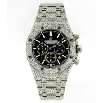 Fully Paved Moissanite Watch 41mm Black Dial With 23.75 CT Diamonds