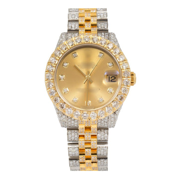 Elegant Men’s Watch with Moissanite Sparkle 31MM Champagne Diamond Dial And Bezel With Two Tone Jubilee Bracelet 8.45 CT