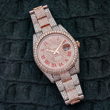 High Clarity Moissanite Watch 41MM Rose Gold Diamond Dial With Two Tone Jubilee Bracelet