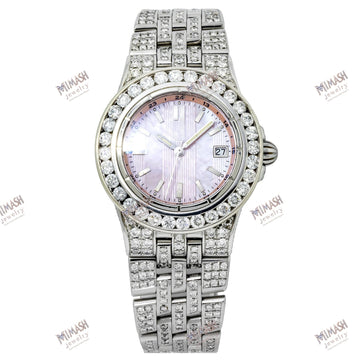 Hip Hop Moissanite Watch 30MM Pink Mother of Pearl Dial With Diamond Bezel & Bracelet