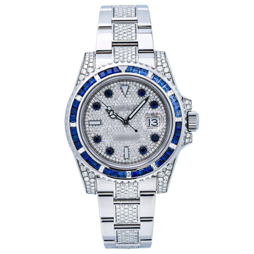 Moissanite Glow Watch 40MM Silver Diamond Dial With Stainless Steel Bracelet