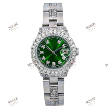 Unisex Moissanite Iced Out Watch Green Diamond Dial With 6.05 CT Diamonds