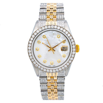 Eye-Catching Moissanite Watch 36MM White Mother of Pearl Diamond Dial With Two Tone Jubilee Bracelet