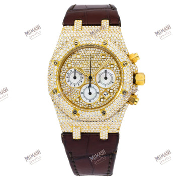 Iced Out Moissanite Watch for Men 39MM SET WITH DIAMONDS - PAVE DIAL AND LEATHER BRACELET