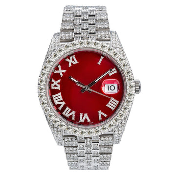 King’s Choice Moissanite Watch 41mm Red Dial With 11.75CT Diamonds