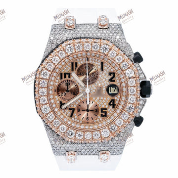 Moissanite Luxury Watch 42MM Rose Gold Diamond Dial With Rubber Bracelet