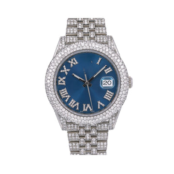 Limitless Shine Moissanite Watch 41mm Blue Diamond Dial With Stainless Steel Jubilee Bracelet