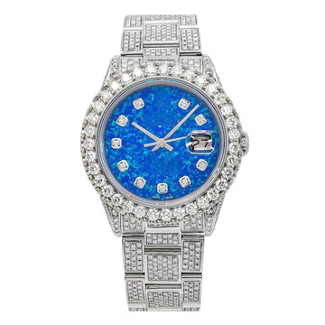 Gold Rush Moissanite Watch 36MM Blue Diamond Dial With Stainless Steel Bracelet