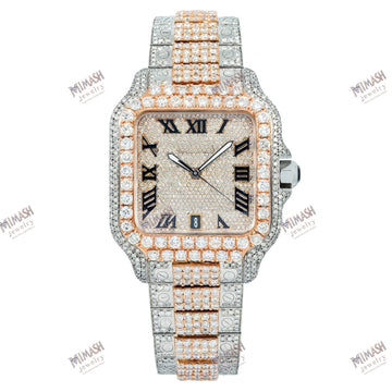 Moissanite Men’s Watch 39.8MM Diamond Dial & Bezel With Two Tone Bracelet