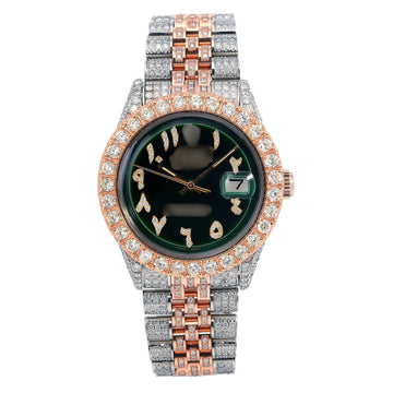 Moissanite Gents Watch 36MM Green Diamond Dial With Two Tone Bracelet