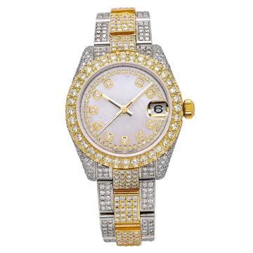 Full Frost Moissanite Watch 31MM White Diamond Dial With 12.25 CT Diamonds