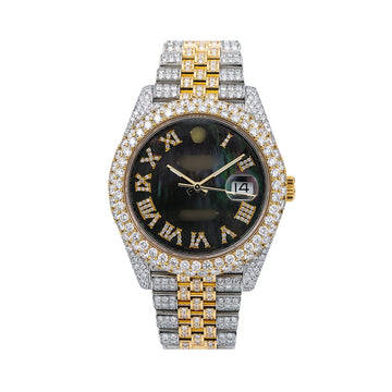 LuxeFlex Moissanite Watch 41mm Black Diamond Dial With Two Tone Jubilee Bracelet