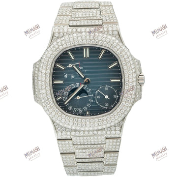 Custom Moissanite Diamond Watch 40MM Blue Dial With Diamond Bezel