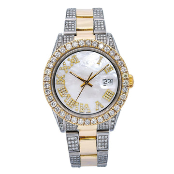 Classic Moissanite Diamond Watch 36MM White Diamond Dial With Two Tone Diamond Bracelet