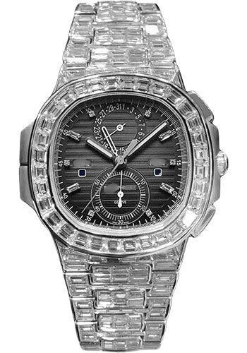 Moissanite Luxury Timepiece 40.5MM Black Gradated Dial And Baguette Diamond Bezel With White Gold Baguette Diamond Bracelet