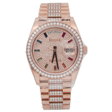 Custom Engraved Moissanite Watch 36MM Rose Gold Diamond Dial With Diamond Presidential Bracelet