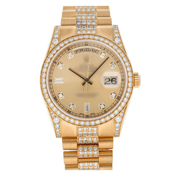 Moissanite Classic Round Watch 36MM Champagne Diamond Dial With Diamond Presidential Bracelet