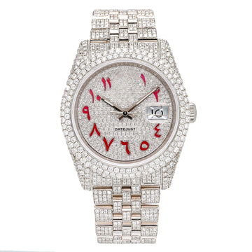 Luxe Fit Watch 36MM Red and Silver Diamond Dial With Stainless Steel Oyster Bracelet