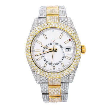 Moissanite Watch with Gold Tone 42MM White Dial With Two Tone Oyster Bracelet