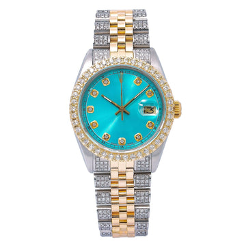 Luxury Moissanite Diamond Watch for Men 36MM Blue Diamond Dial With Two Tone Bracelet