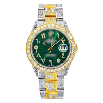 Diamond Feel Moissanite Watch Green Diamond Arabic Dial With Two Tone Diamond Oyster Bracelet