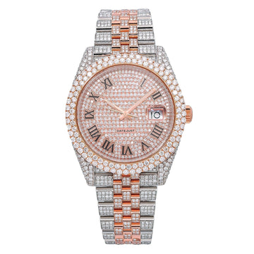 Galaxy Shine Moissanite Watch41MM Pink Diamond Dial With Two Tone Oyster Bracelet