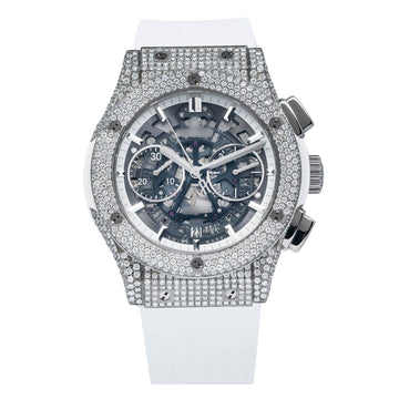 Radiant Moissanite Iced Out Watch 45MM Skeleton Diamond Dial And Bezel With White Rubber Bracelet