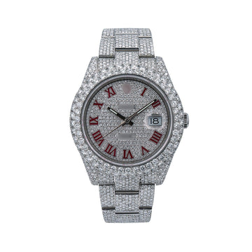 Frozen Empire Watch 41mm, Silver Diamond Dial Flower Set With 19.75 CT Diamonds