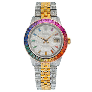 Luxury Gold Plated Moissanite Watch 36MM Rainbow Diamond Dial With Two-Tone Jubilee Bracelet