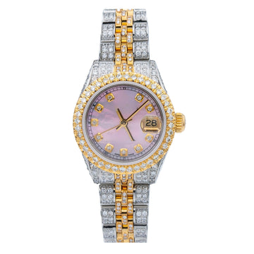 Moissanite Gents Watch 26MM Pink Diamond Dial With 5.75 CT Diamonds