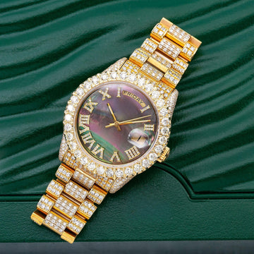 Street Style Iced Moissanite Watch 36MM Green and Pink Dial With 16.75 CT Diamonds