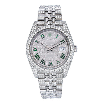Minimalist Moissanite Watch 41MM Silver Diamond Dial With Stainless Steel Jubilee Bracelet