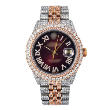 Moissanite Luxury Timepiece 36MM Red Diamond Dial With 8.25 CT Diamonds