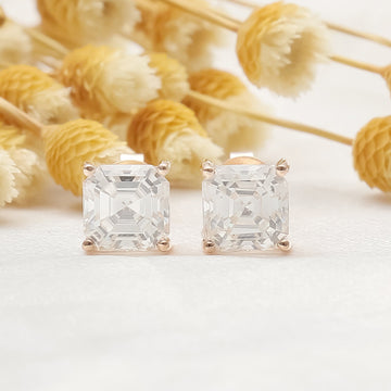 1ct+1ct Asscher Cut Moissanite Earring Studs Push Back Screw Back, Solid Gold Moissanite Earring Studs, Anniversary Earrings, Gift for Women